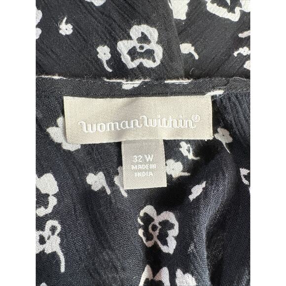 Woman Within Size 32W Black White Floral Midi Boho Sheer Rayon V Neck Long Dress - Picture 6 of 7